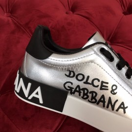 Dolce Gabbana Silk Cowhide Letter Printed Casual Shoes For Men And Women Silver