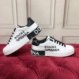 Dolce Gabbana Silk Cowhide Letter Printed Casual Shoes For Men And Women White