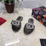 Dolce Gabbana Soft Sheepskin Flat Heel Slippers For Women Black