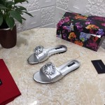 Dolce Gabbana Soft Sheepskin Flat Heel Slippers For Women Silver