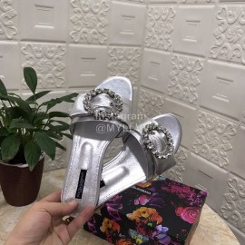 Dolce Gabbana Soft Sheepskin Flat Heel Slippers For Women Silver