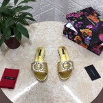 Dolce Gabbana Soft Sheepskin Flat Heel Slippers For Women Gold