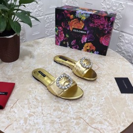 Dolce Gabbana Soft Sheepskin Flat Heel Slippers For Women Gold