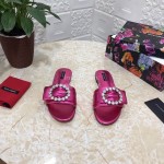 Dolce Gabbana Soft Sheepskin Flat Heel Slippers For Women Rose Red