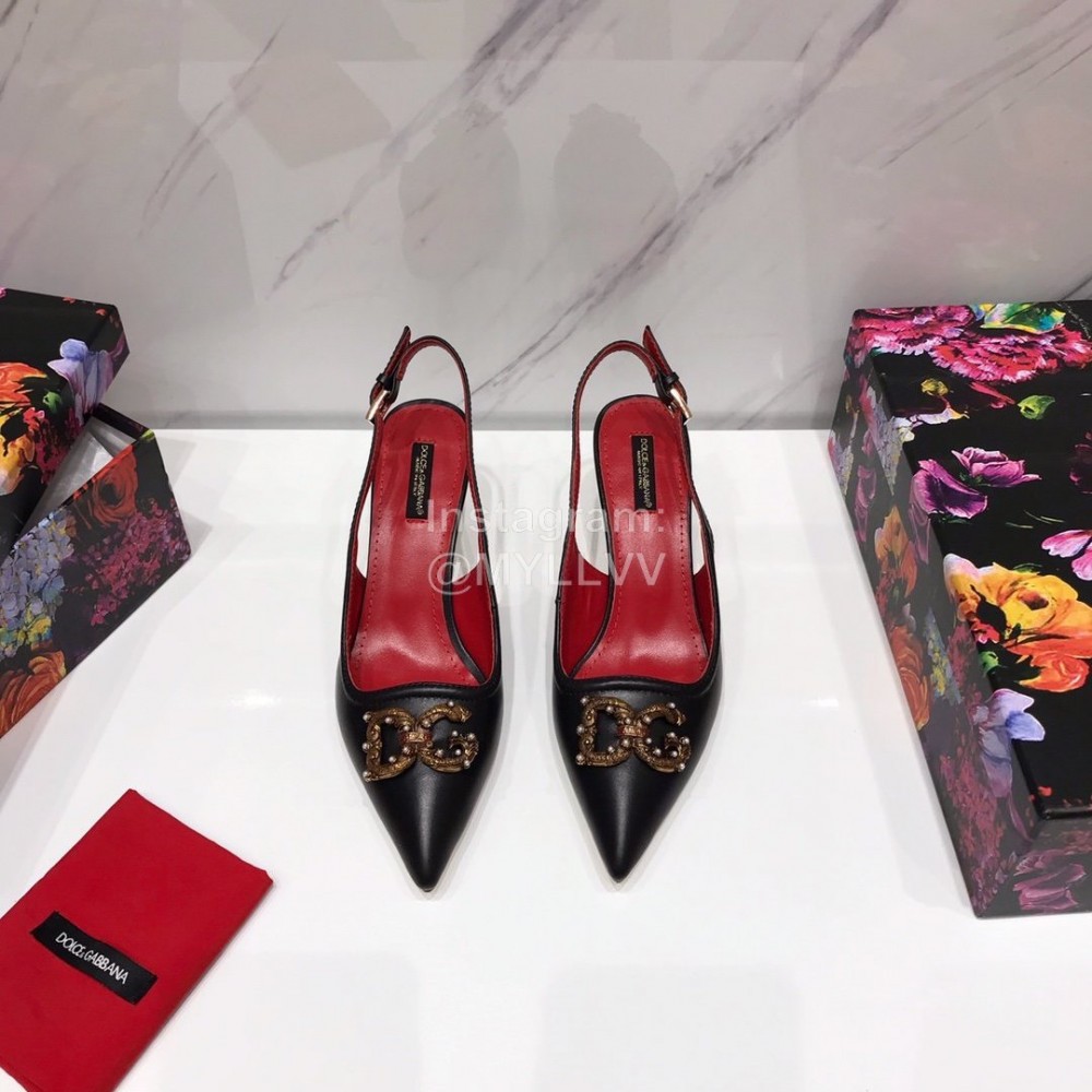 Dolce Gabbana Soft Sheepskin High Heels Sandals For Women Black