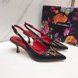 Dolce Gabbana Soft Sheepskin High Heels Sandals For Women Black