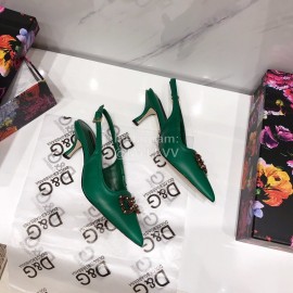 Dolce Gabbana Soft Sheepskin High Heels Sandals For Women Green