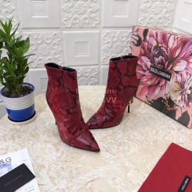 Dolce Gabbana Snake Skin Pointed High Heel Boots For Women Red