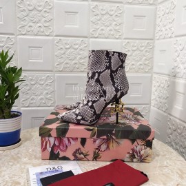 Dolce Gabbana Snake Skin Pointed High Heel Boots For Women Gray