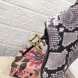 Dolce Gabbana Snake Skin Pointed High Heel Boots For Women Gray