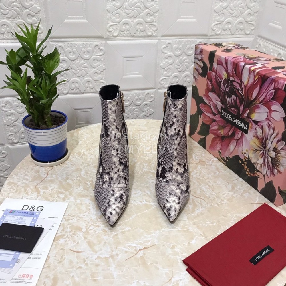 Dolce Gabbana Snake Skin Pointed Letter High Heel Boots For Women Gray