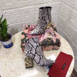 Dolce Gabbana Snake Skin Pointed Letter High Heel Boots For Women Gray