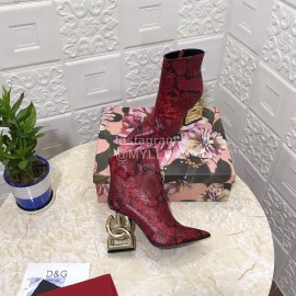 Dolce Gabbana Snake Skin Pointed Letter High Heel Boots For Women Red
