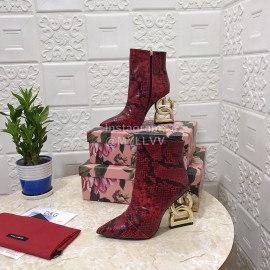 Dolce Gabbana Snake Skin Pointed Letter High Heel Boots For Women Red