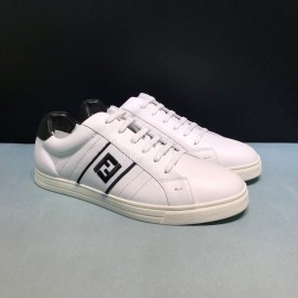 Fendi Embroidered Calf Leather Lace Up Sneakers For Men White