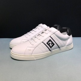 Fendi Embroidered Calf Leather Lace Up Sneakers For Men White