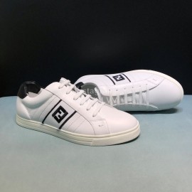 Fendi Embroidered Calf Leather Lace Up Sneakers For Men White