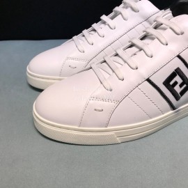 Fendi Embroidered Calf Leather Lace Up Sneakers For Men White