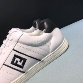 Fendi Embroidered Calf Leather Lace Up Sneakers For Men White