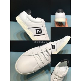 Fendi Embroidered Calf Leather Lace Up Sneakers For Men White