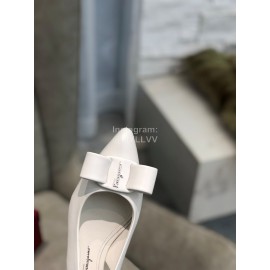 Salvatore Ferragamo Fashion Sheepskin Bow Sandals For Women White