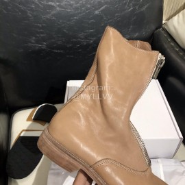 Piero Guidi New Leather Thick High Heeled Zipper Boots For Women Apricot